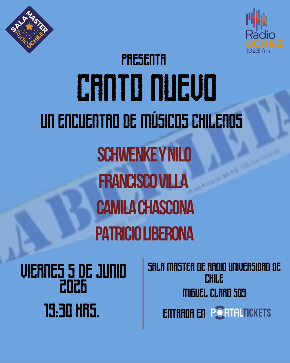 CANTO NUEVO: UN ENCUENTRO DE MÚSICOS CHILENOS EN SALA MASTER